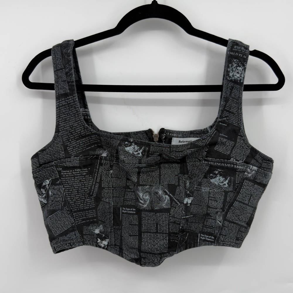 Reformation Newspaper Print Corset Crop Top – Size 6